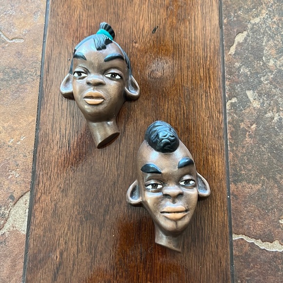 Vintage Black Ceramic Woman & Man Wall Hangings - Picture 1 of 8